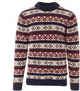 Fjällräven Övik Folk Knit Sweater Männer Gr. XL - Wollpullover - rotbraun|blau