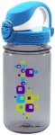 Nalgene Trinkflasche OTF Kids Gray Bottle With Square Graphic And Blue Cap 350 m