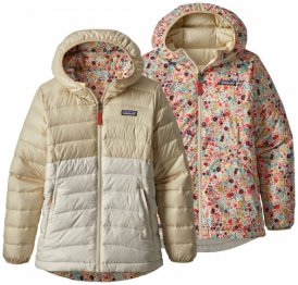 Patagonia - Kid's Reversible Down Sweater Hoody Gr L beige/grau/braun
