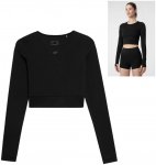 4F - Damen Sport Langarmshirt Yoga Longshirt, schwarz