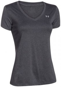 Under Armour Tech SS V-Neck Solid Damen (Anthrazit M INT ) | Bekleidung Shirts Funktionsshirts
