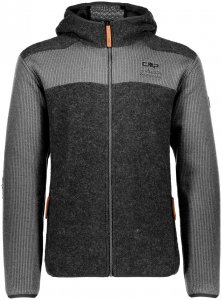 CMP Herren Buttoned Wooltech Hoody Jacke Grau XXL
