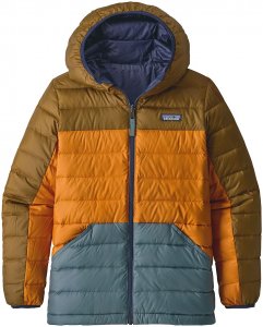 Patagonia Kinder Boys Reversible Down Hooded Jacke Oliv M